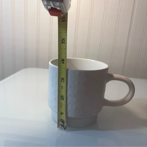 Market Finds White Hobnail Stacking Mugs Set of 4 with Black Metal Storage Stand - Picture 7 of 10